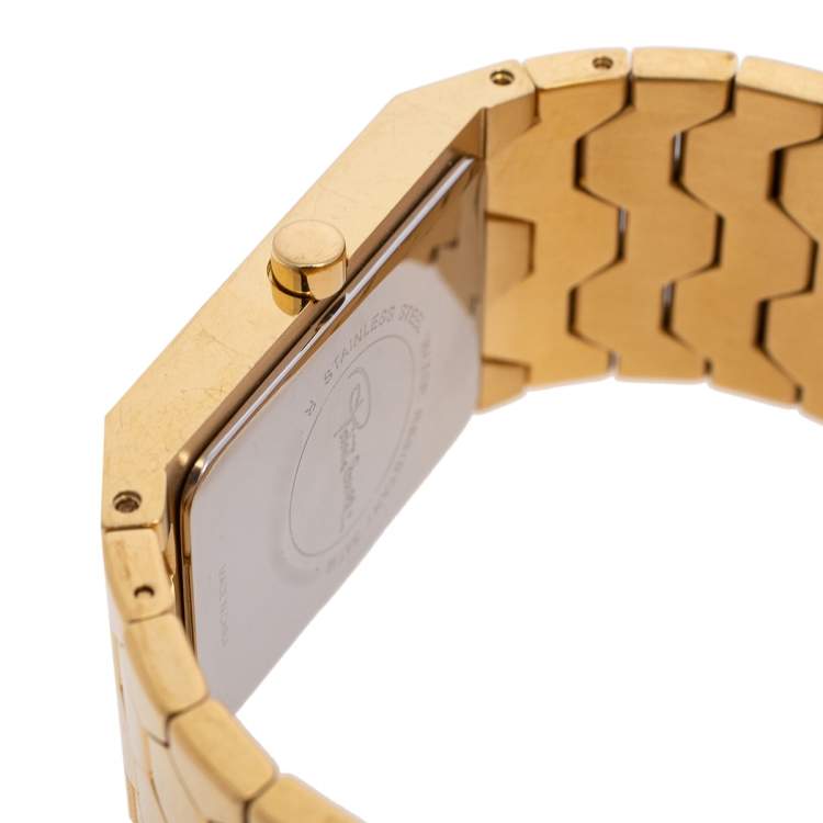 Pre Owned Roberto Cavalli Gold Plated Stainless Steel Beehive R7253139565 Women's Wristwatch 25 mm