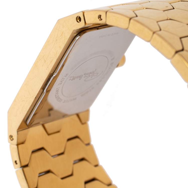 Pre Owned Roberto Cavalli Gold Plated Stainless Steel Beehive R7253139565 Women's Wristwatch 25 mm