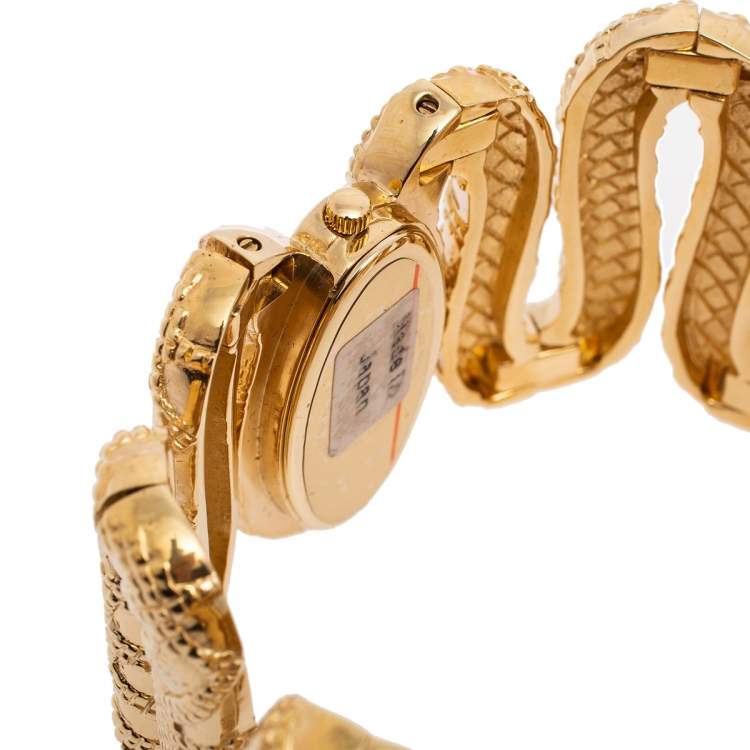 Pre Owned Roberto Cavalli Yellow Gold Plated Stainless Steel Cleopatra R7253195517 Women's Wristwatch 40 mm