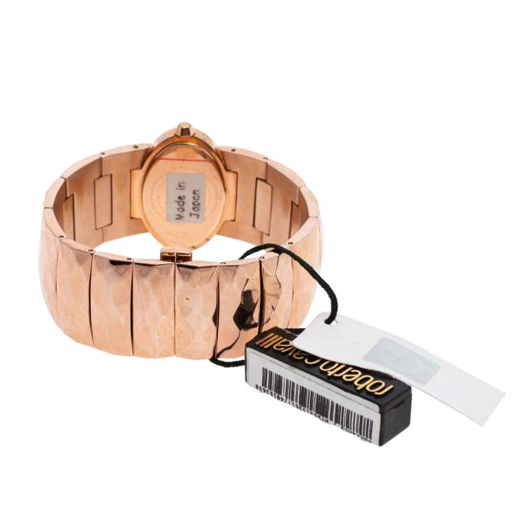Pre Owned Roberto Cavalli Champagne Pink Rose Gold Plated Stainless Steel R7253133517 Women's Wristwatch 36 MM