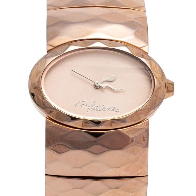 Pre Owned Roberto Cavalli Champagne Pink Rose Gold Plated Stainless Steel R7253133517 Women's Wristwatch 36 MM