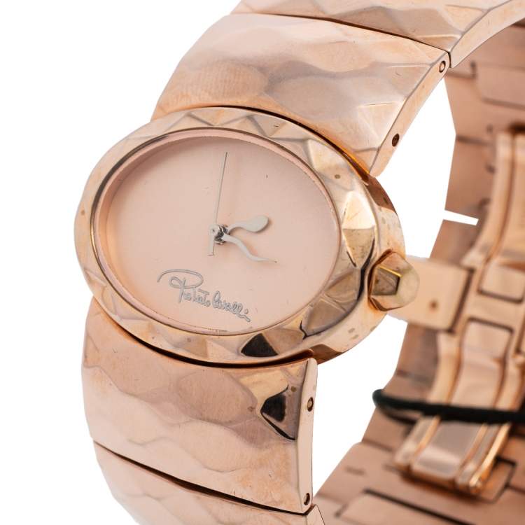 Pre Owned Roberto Cavalli Champagne Pink Rose Gold Plated Stainless Steel R7253133517 Women's Wristwatch 36 MM
