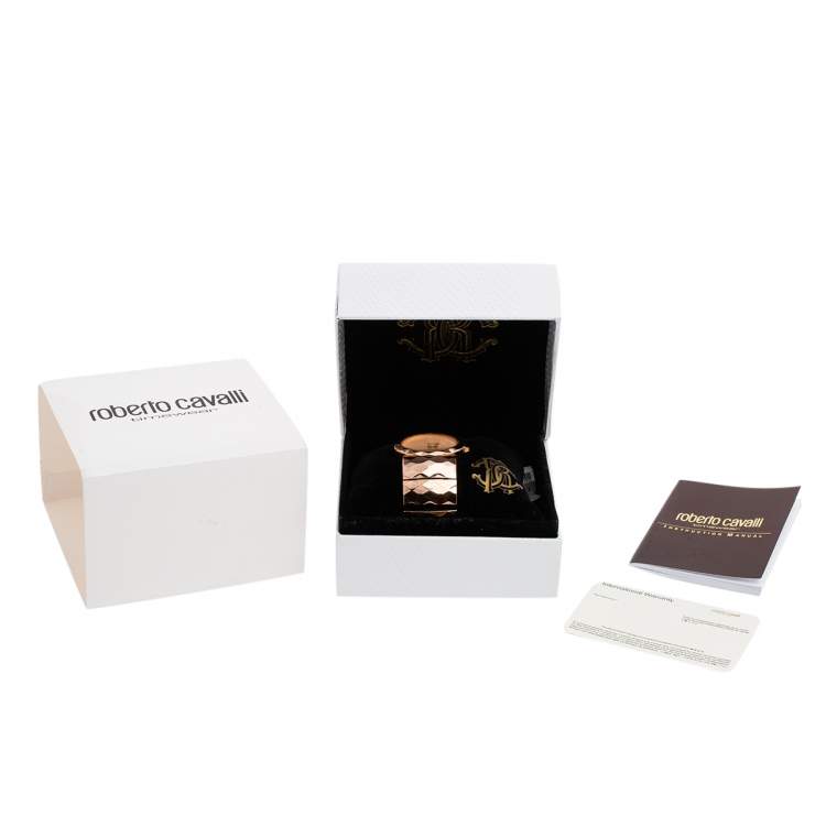 Pre Owned Roberto Cavalli Champagne Pink Rose Gold Plated Stainless Steel R7253133517 Women's Wristwatch 36 MM