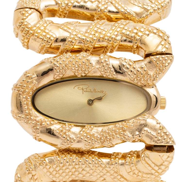 Pre Owned Roberto Cavalli Yellow Gold Plated Stainless Steel Cleopatra R7253195517 Women's Wristwatch 40 mm