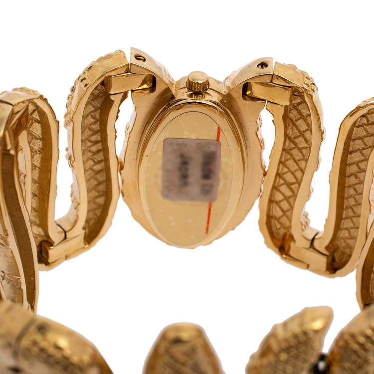Pre Owned Roberto Cavalli Yellow Gold Plated Stainless Steel Cleopatra R7253195517 Women's Wristwatch 40 mm