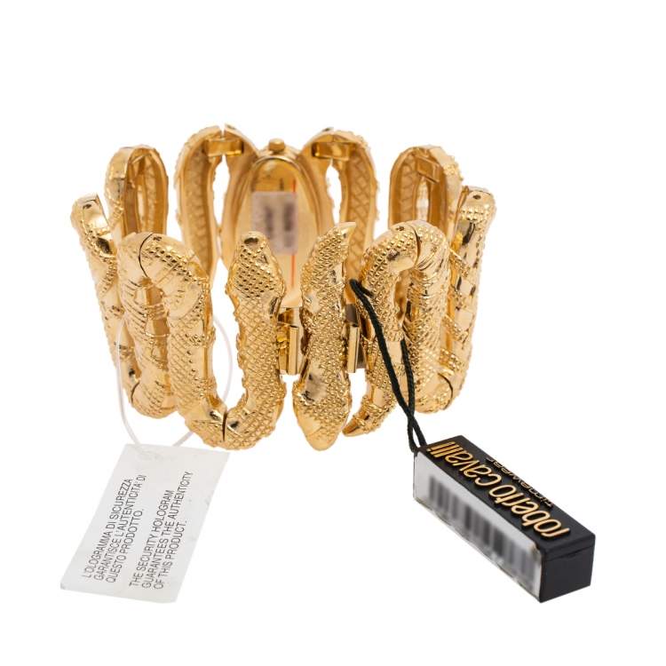 Pre Owned Roberto Cavalli Yellow Gold Plated Stainless Steel Cleopatra R7253195517 Women's Wristwatch 40 mm
