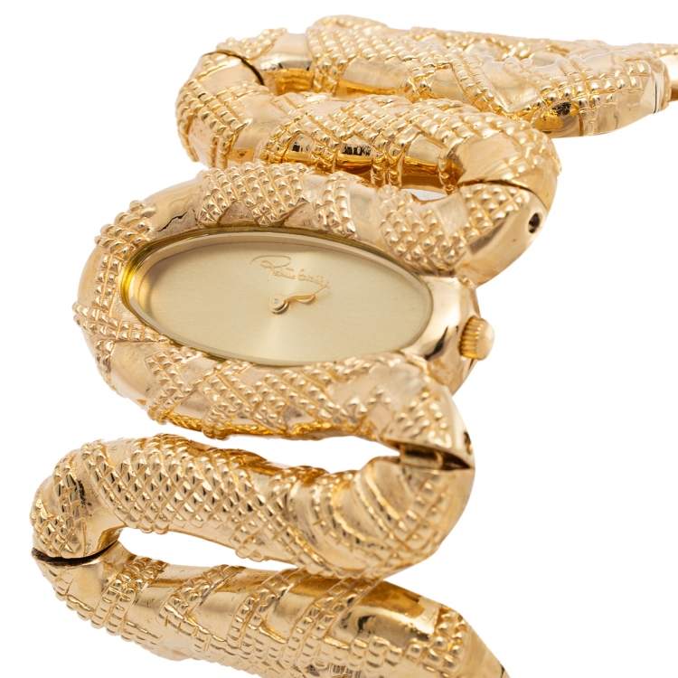 Pre Owned Roberto Cavalli Yellow Gold Plated Stainless Steel Cleopatra R7253195517 Women's Wristwatch 40 mm