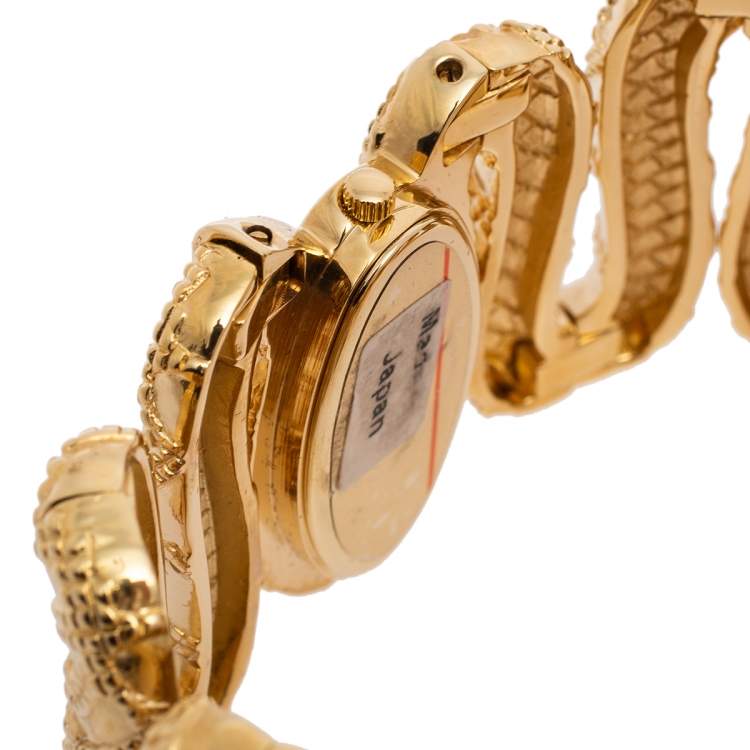 Pre Owned Roberto Cavalli Yellow Gold Plated Stainless Steel Cleopatra R7253195517 Women's Wristwatch 40 mm