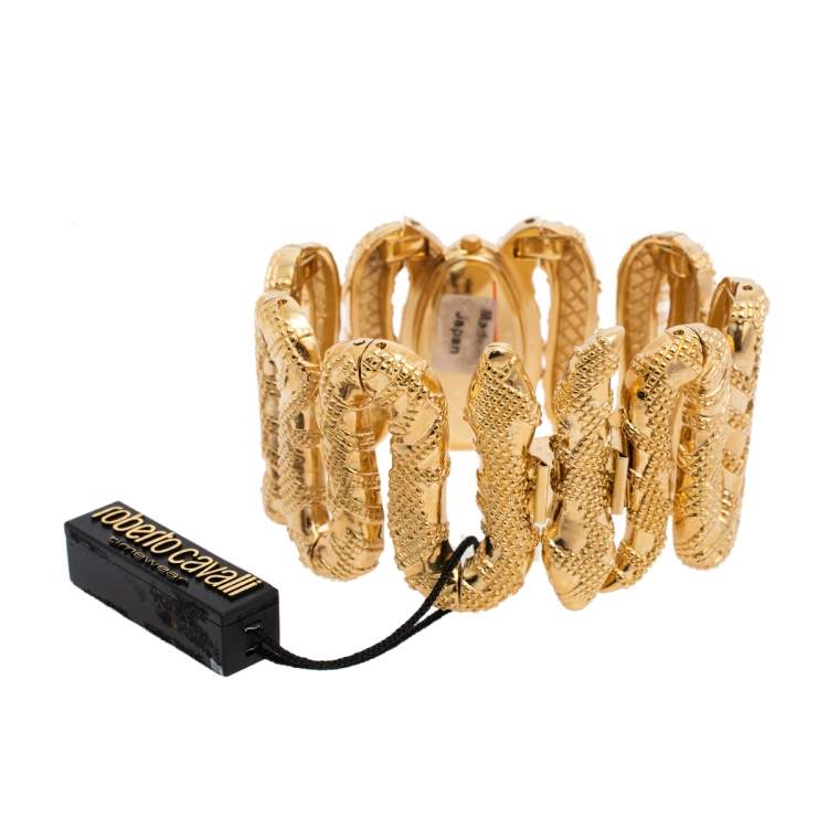 Pre Owned Roberto Cavalli Yellow Gold Plated Stainless Steel Cleopatra R7253195517 Women's Wristwatch 40 mm