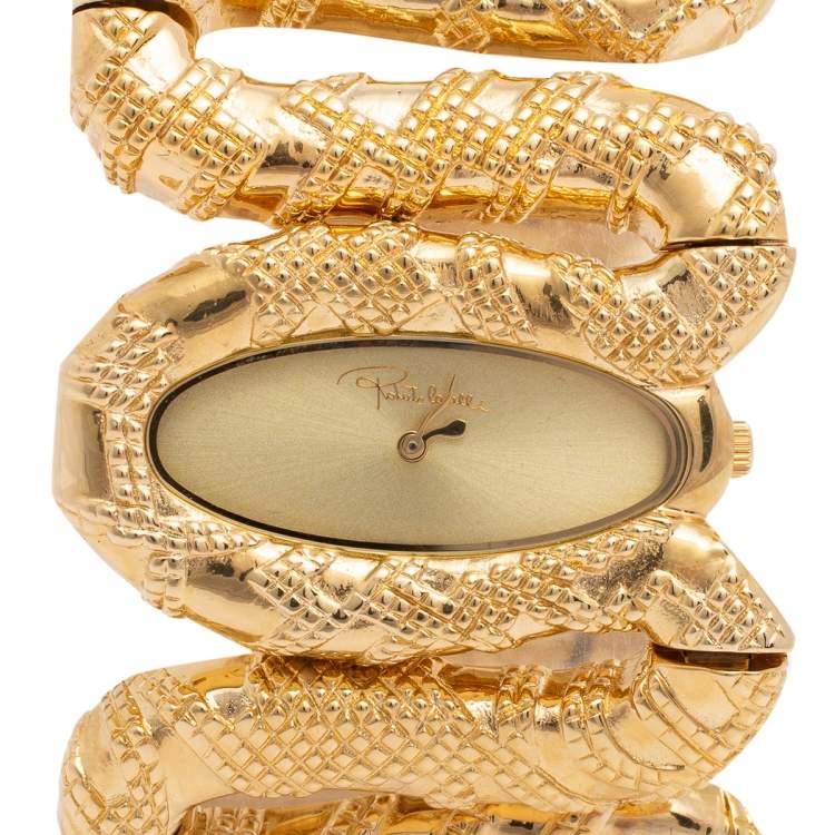 Pre Owned Roberto Cavalli Yellow Gold Plated Stainless Steel Cleopatra R7253195517 Women's Wristwatch 40 mm