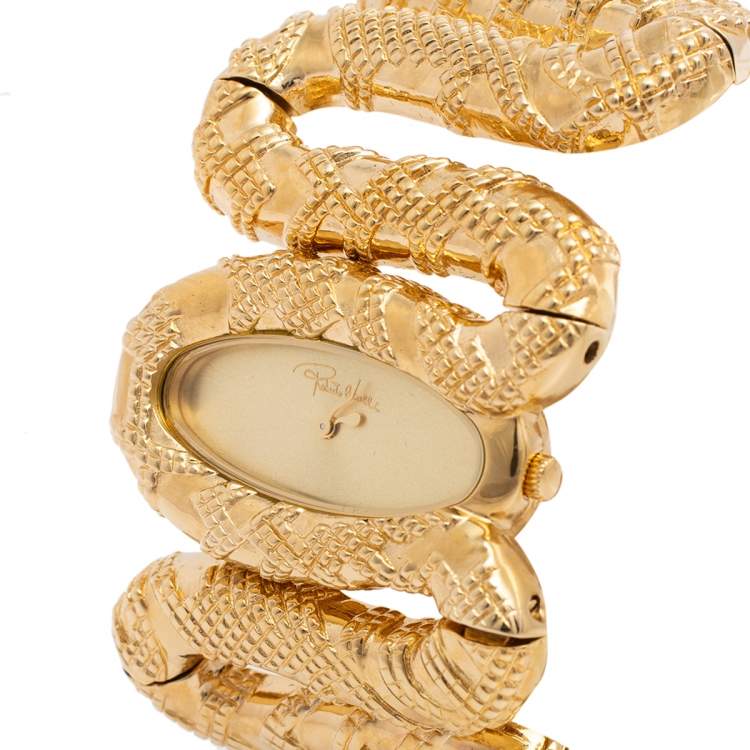 Pre Owned Roberto Cavalli Yellow Gold Plated Stainless Steel Cleopatra R7253195517 Women's Wristwatch 40 mm