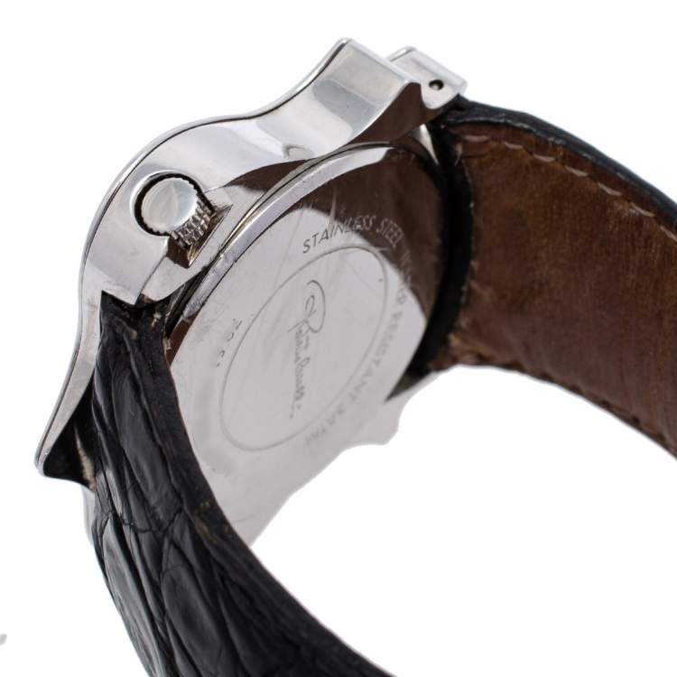 Pre Owned Roberto Cavalli Black Stainless Steel Classic Leather R7251122025 Women's Wristwatch 42MM