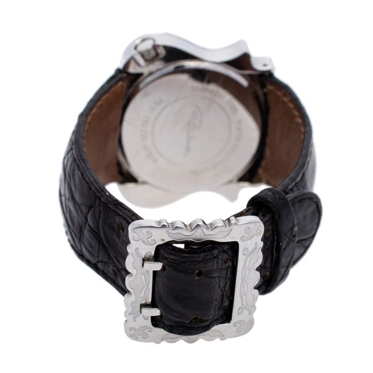 Pre Owned Roberto Cavalli Black Stainless Steel Classic Leather R7251122025 Women's Wristwatch 42MM
