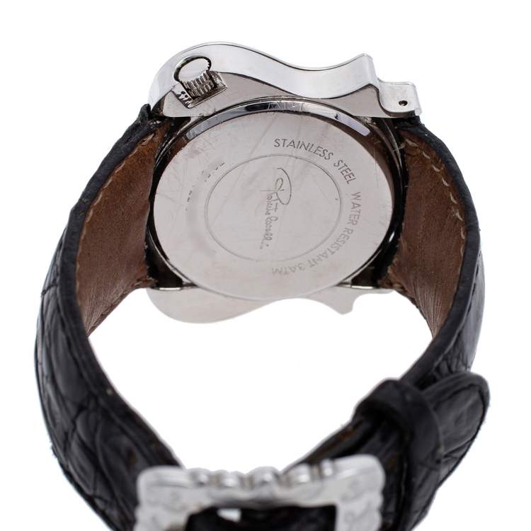 Pre Owned Roberto Cavalli Black Stainless Steel Classic Leather R7251122025 Women's Wristwatch 42MM