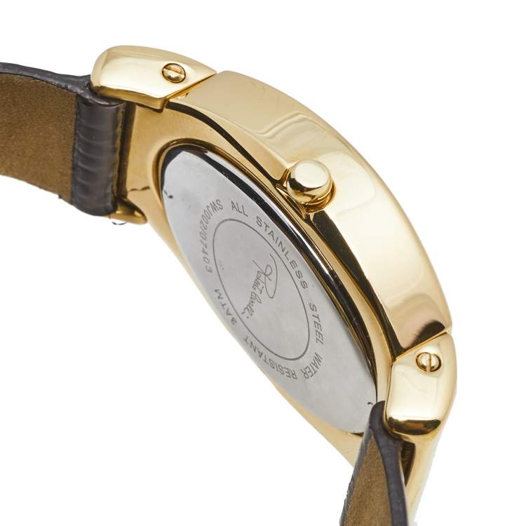 Pre Owned Roberto Cavalli Brown Gold Plated Stainless Steel Leather SWJ002/07403 Women's Wristwatch 28 mm