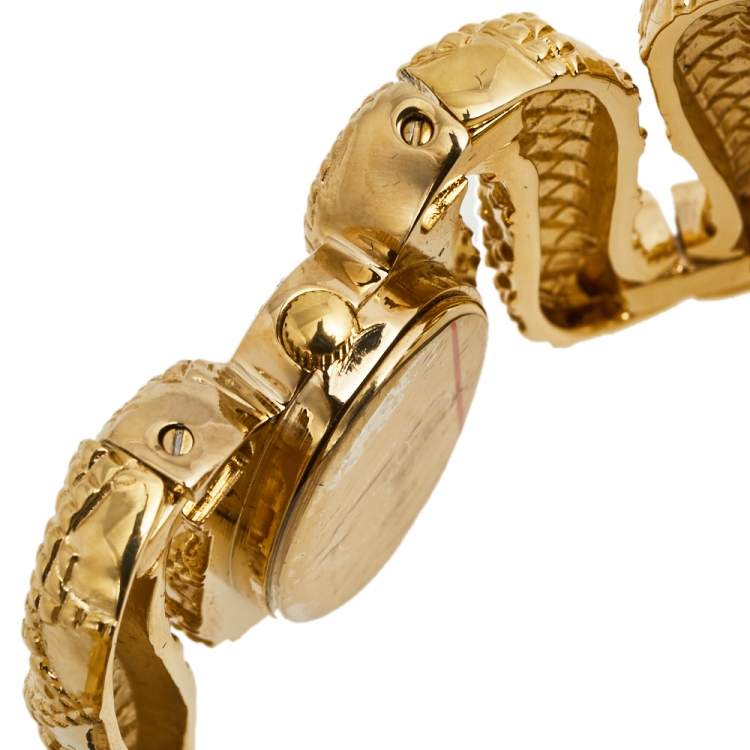 Pre Owned Roberto Cavalli Yellow Gold Plated Stainless Steel Cleopatra R7253195517 Women's Wristwatch 40 mm