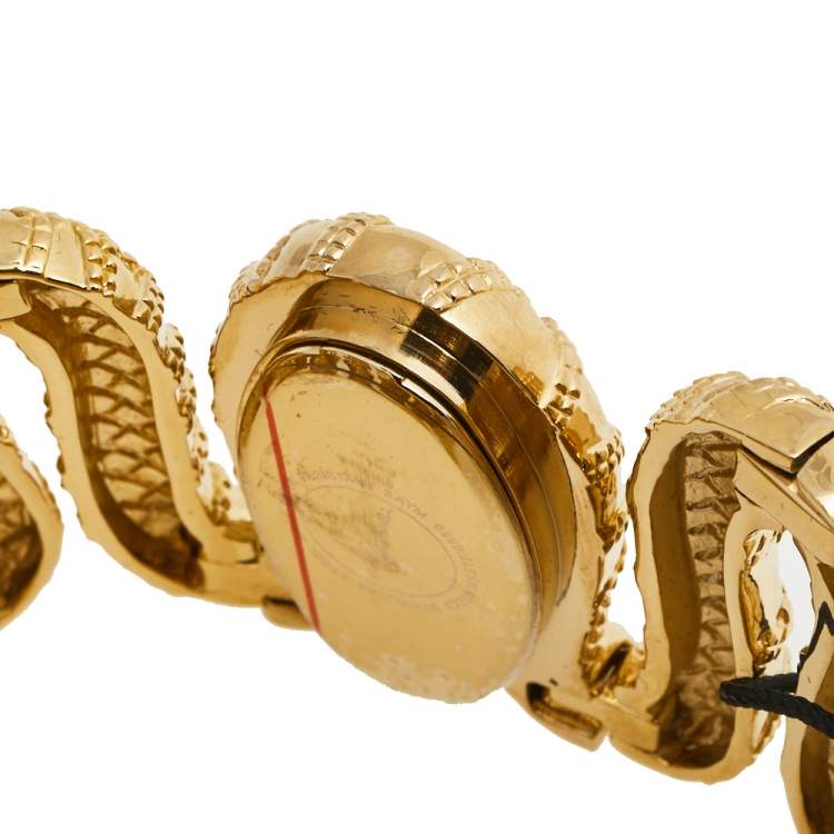 Pre Owned Roberto Cavalli Yellow Gold Plated Stainless Steel Cleopatra R7253195517 Women's Wristwatch 40 mm