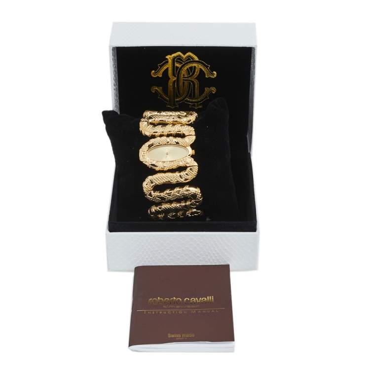 Pre Owned Roberto Cavalli Yellow Gold Plated Stainless Steel Cleopatra R7253195517 Women's Wristwatch 40 mm