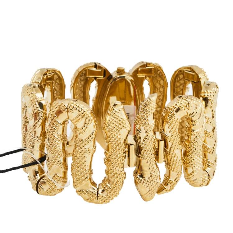 Pre Owned Roberto Cavalli Yellow Gold Plated Stainless Steel Cleopatra R7253195517 Women's Wristwatch 40 mm