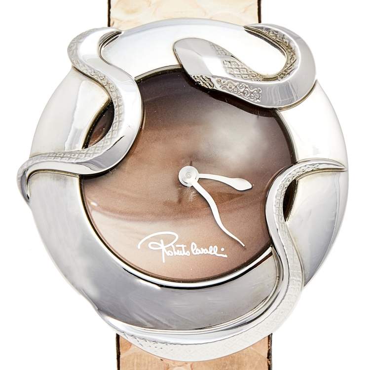 مملوكة مسبقًا Roberto Cavalli Brown Stainless Steel Python  R7251165535 Women's Wristwatch 38 mm