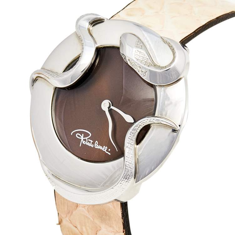 مملوكة مسبقًا Roberto Cavalli Brown Stainless Steel Python  R7251165535 Women's Wristwatch 38 mm