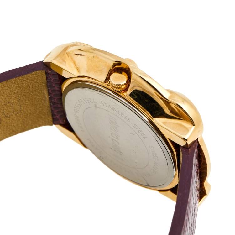 Pre Owned Roberto Cavalli Champagne Rose Gold Plated Stainless Steel Lizard 7251165528 Women's Wristwatch 38 mm