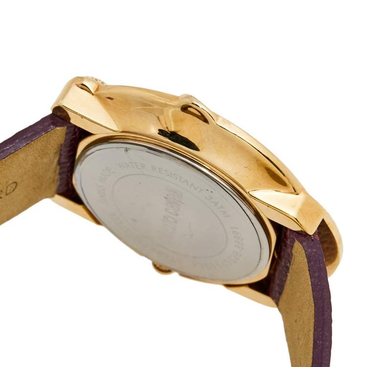 Pre Owned Roberto Cavalli Champagne Rose Gold Plated Stainless Steel Lizard 7251165528 Women's Wristwatch 38 mm