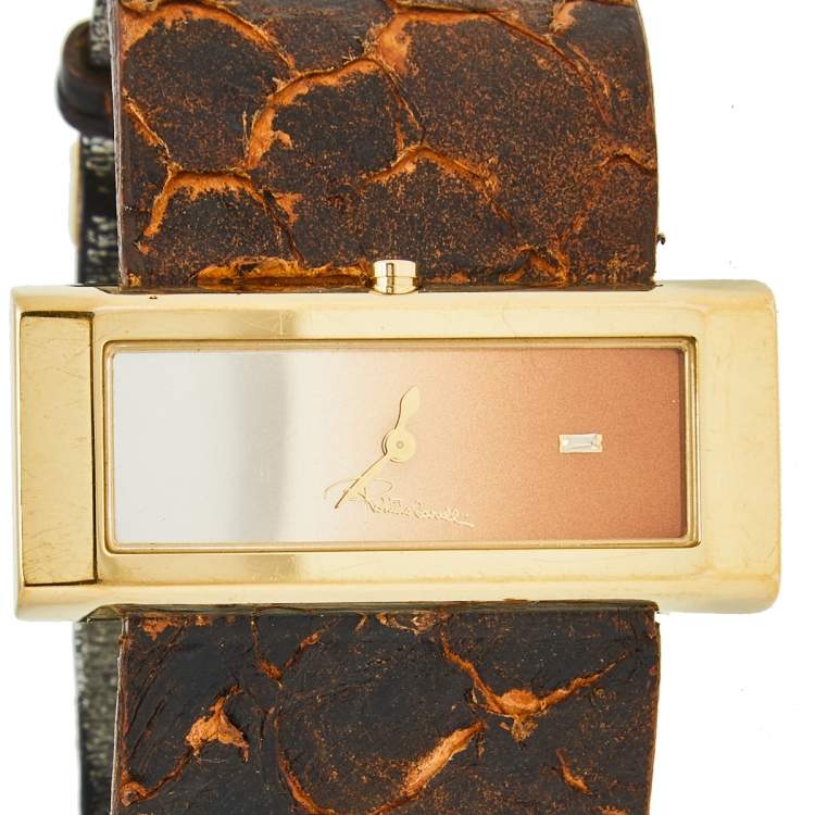 مملوكة مسبقًا Roberto Cavalli Multicolor Yellow gold Plated Stainless Steel Python R7251112017 Women's Wristwatch 44 mm