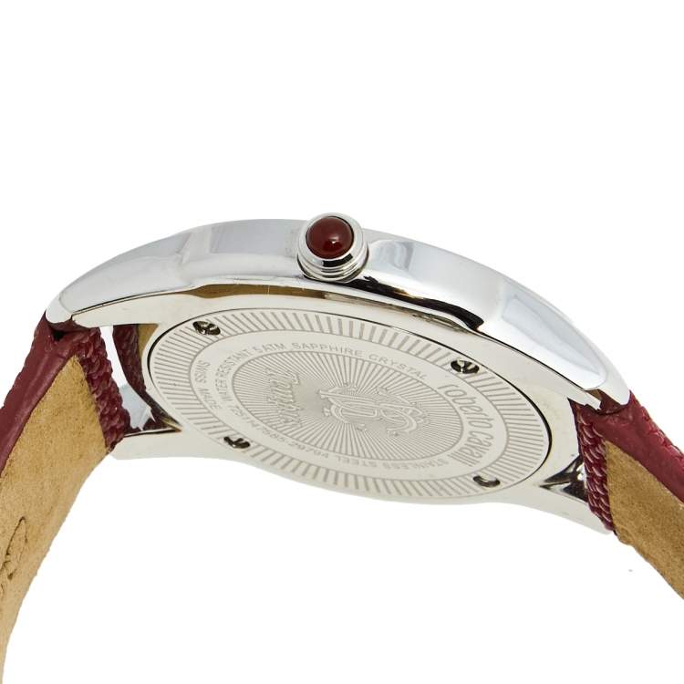 Pre Owned Roberto Cavalli Burgundy Stainless Steel Stingray Crystal Fugit R7251147585 Women's Wristwatch 37 mm