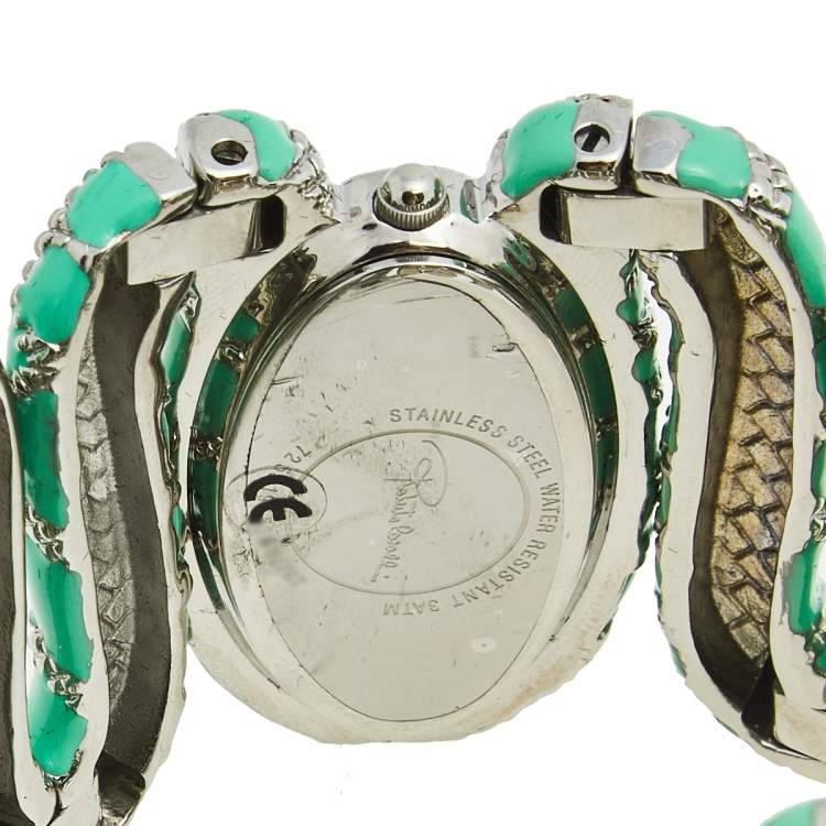 Pre Owned Roberto Cavalli Silver Enamel Stainless Steel Cleopatra R7253195535 Women's Wristwatch 40 mm 