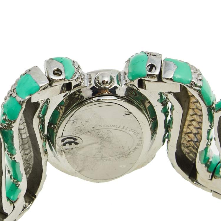 Pre Owned Roberto Cavalli Silver Enamel Stainless Steel Cleopatra R7253195535 Women's Wristwatch 40 mm 