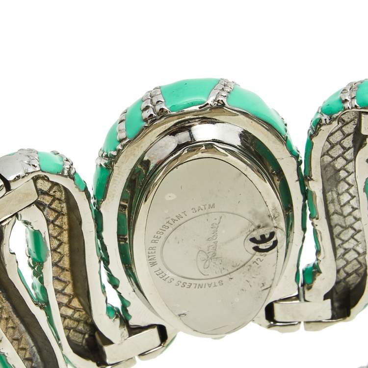 Pre Owned Roberto Cavalli Silver Enamel Stainless Steel Cleopatra R7253195535 Women's Wristwatch 40 mm 