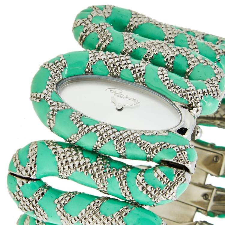 Pre Owned Roberto Cavalli Silver Enamel Stainless Steel Cleopatra R7253195535 Women's Wristwatch 40 mm 