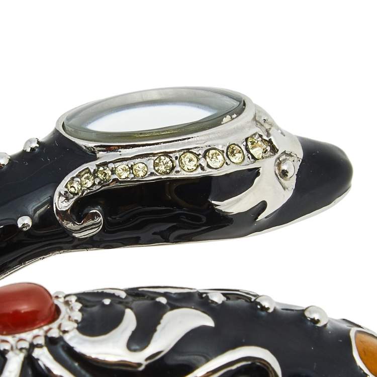 Pre Owned Roberto Cavalli Silver Stainless Steel Enamel Eva R7253132515 Women's Wristwatch 21 mm