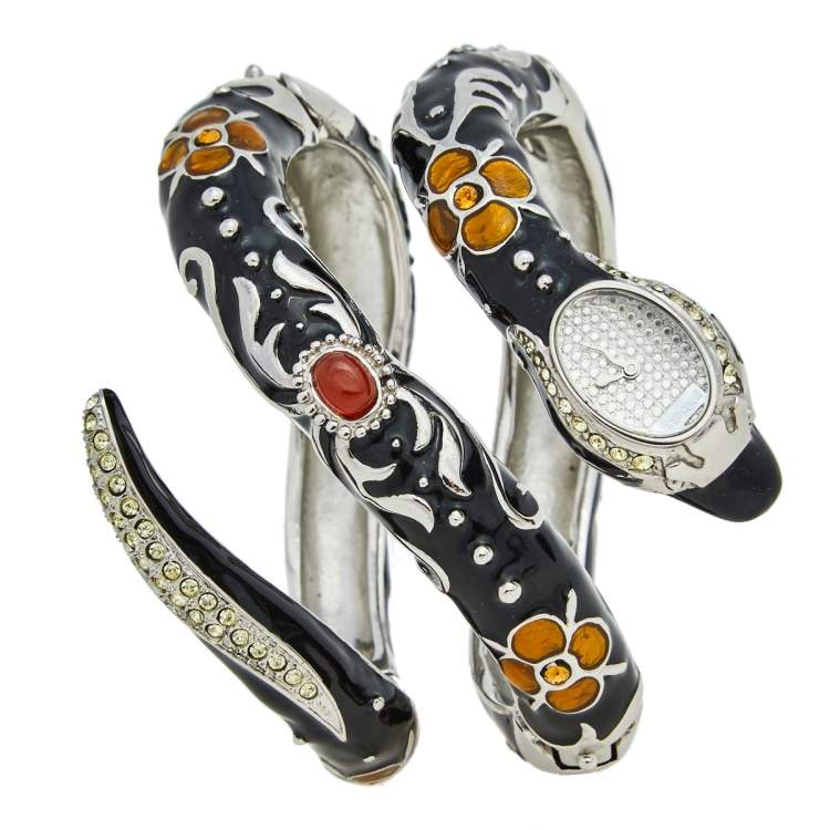 Pre Owned Roberto Cavalli Silver Stainless Steel Enamel Eva R7253132515 Women's Wristwatch 21 mm