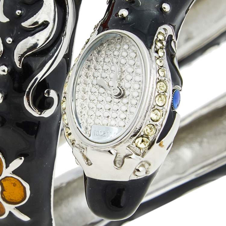 Pre Owned Roberto Cavalli Silver Stainless Steel Enamel Eva R7253132515 Women's Wristwatch 21 mm