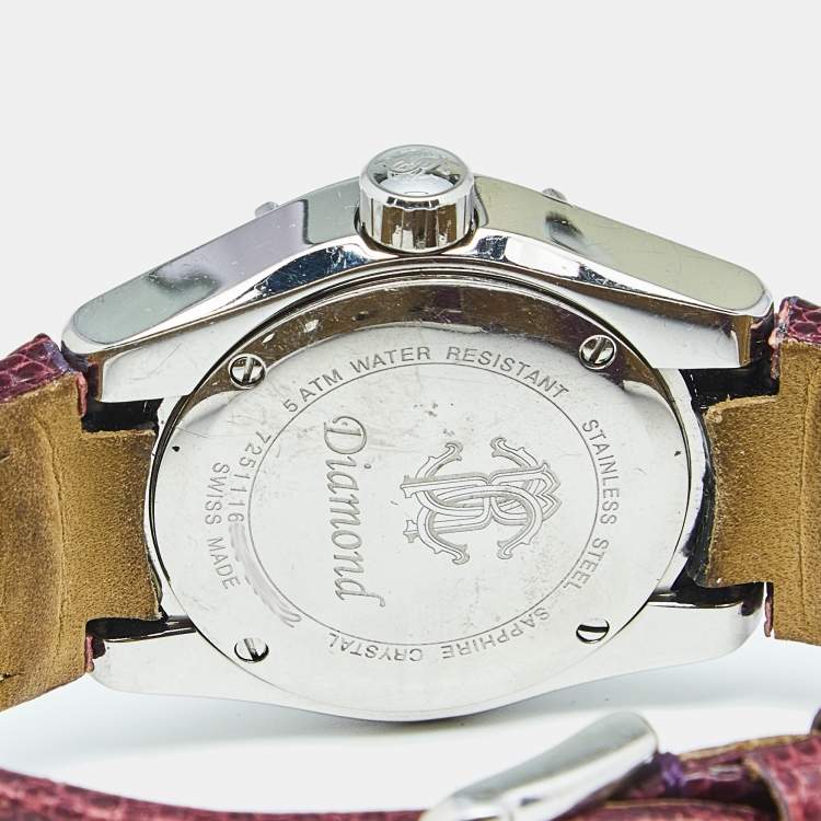 Pre Owned Roberto Cavalli Purple Stainless Steel Lizard Diamond Time R7251116555 Women's Wristwatch 38 mm