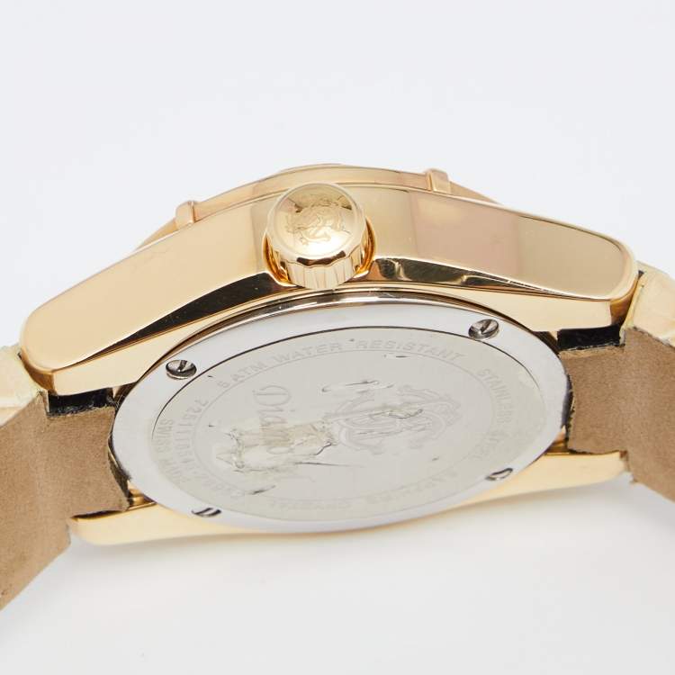 Pre Owned Roberto Cavalli Champagne Yellow Gold Plated Stainless Alligator Steel Diamond R7251116545 Women's Wristwatch 38 mm