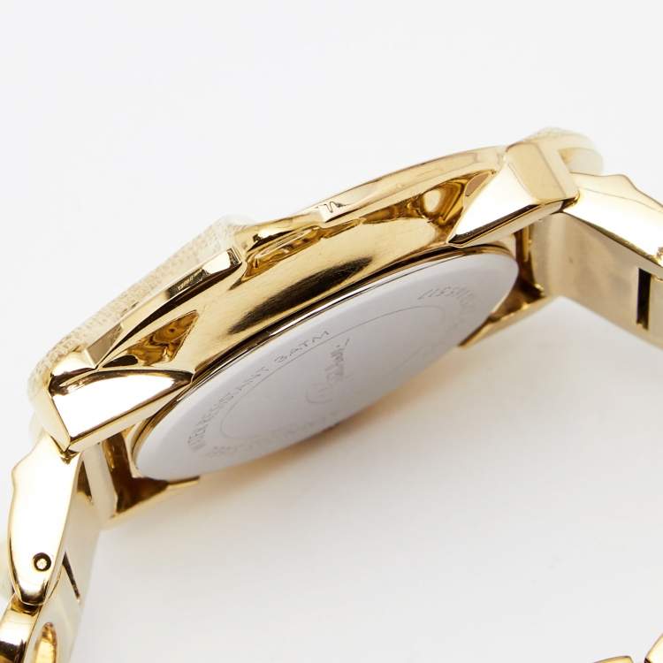 Pre Owned Roberto Cavalli Cream Gold Tone Stainless Steel Snake Women's Wristwatch 37 mm