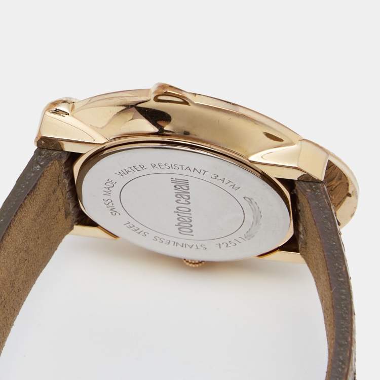Pre Owned Roberto Cavalli Brown Gold Tone Stainless Steel Python 7251165917 Women's Wristwatch 37 mm