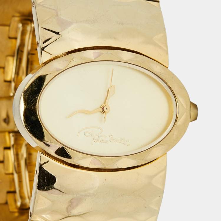 Pre Owned Roberto Cavalli Champagne Gold Plated Stainless Steel R7253133617 Women's Wristwatch 36 mm