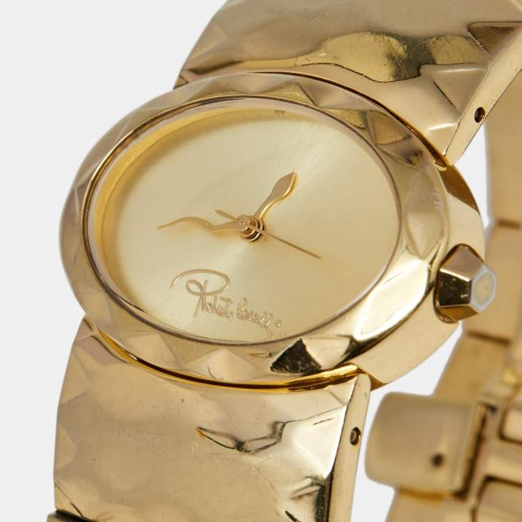 Pre Owned Roberto Cavalli Champagne Gold Plated Stainless Steel R7253133617 Women's Wristwatch 36 mm