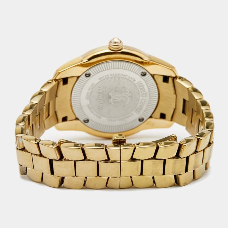 Pre Owned Roberto Cavalli Gold Plated Stainless Steel Tempus 51839 Women's Wristwatch 37 mm