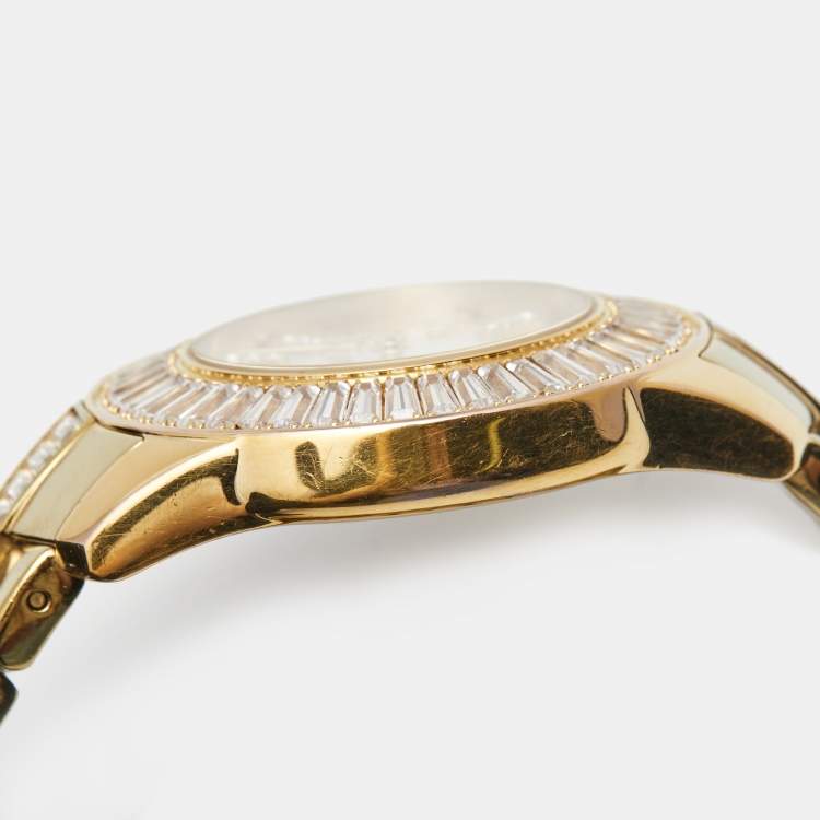 Pre Owned Roberto Cavalli Gold Plated Stainless Steel Tempus 51839 Women's Wristwatch 37 mm
