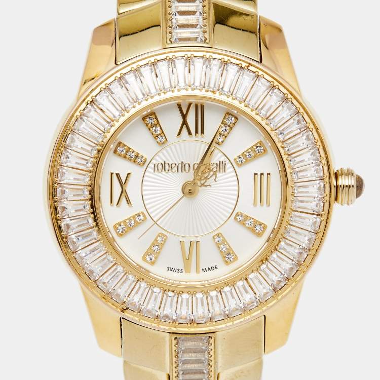 Pre Owned Roberto Cavalli Gold Plated Stainless Steel Tempus 51839 Women's Wristwatch 37 mm