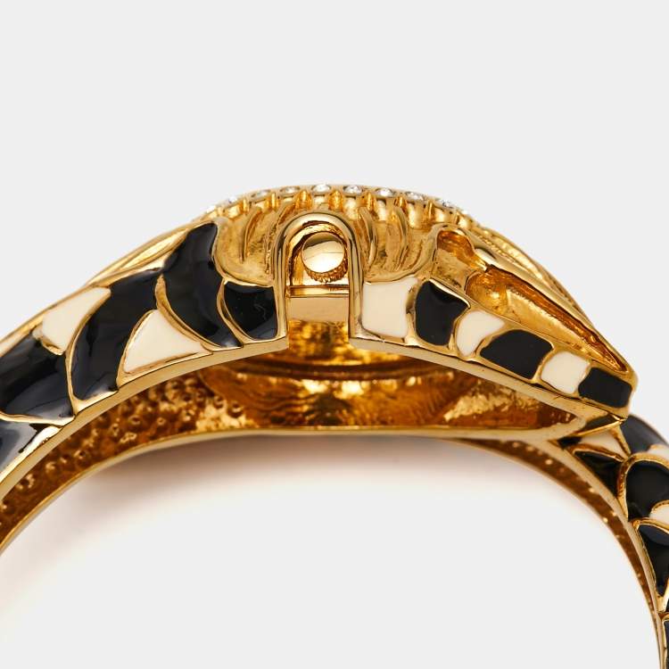 Pre Owned Roberto Cavalli White Mother Of Pearl Gold Plated Stainless Steel Enamel Snake R7253112545 Women's Wristwatch 22 mm