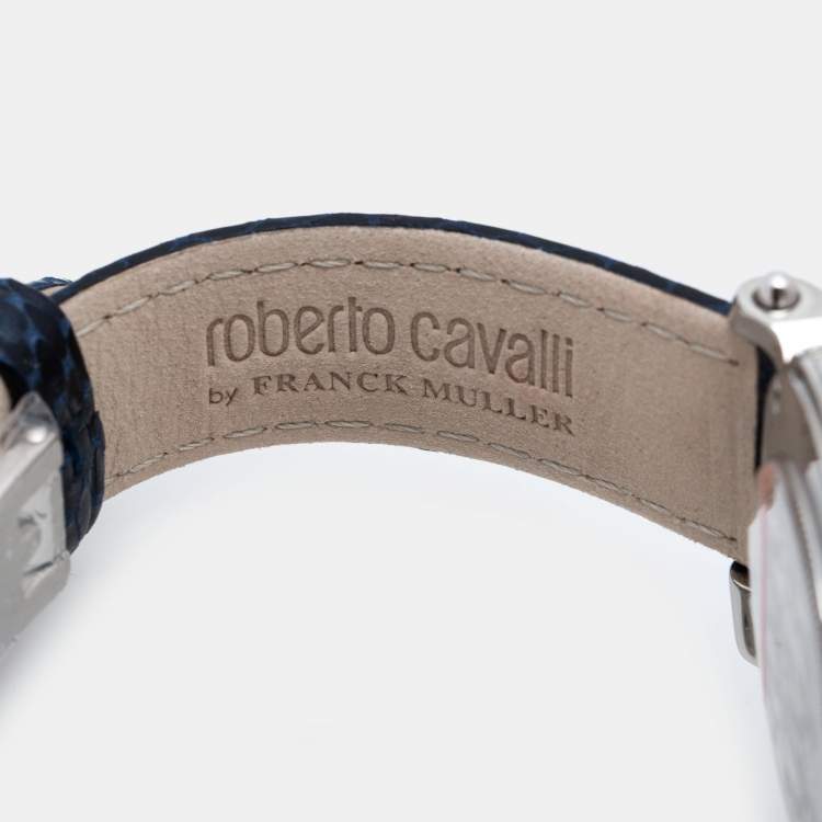 Pre Owned Roberto Cavalli Silver Stainless Steel Leather By Franck Muller RV1L006L0011 Women's Wristwatch 35 mm