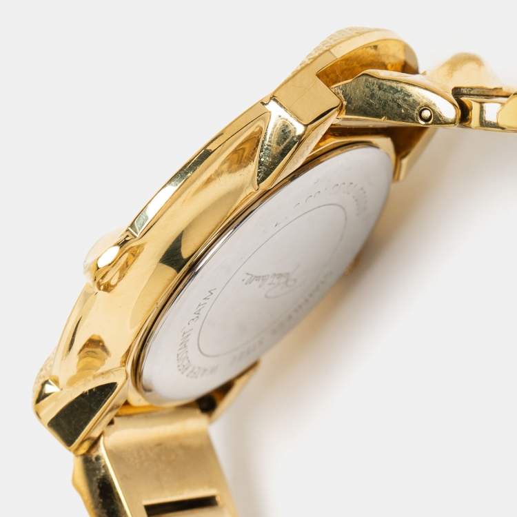 Pre Owned Roberto Cavalli Champagne Yellow Gold Plated Stainless Steel Snake R7253165517 Women's Wristwatch 37 mm