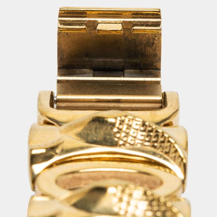 Pre Owned Roberto Cavalli Champagne Yellow Gold Plated Stainless Steel Snake R7253165517 Women's Wristwatch 37 mm