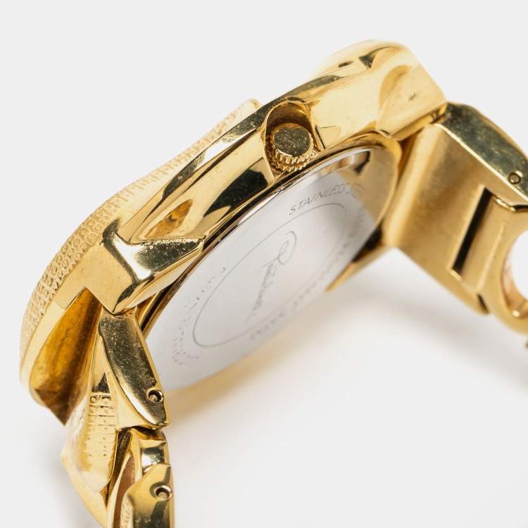Pre Owned Roberto Cavalli Champagne Yellow Gold Plated Stainless Steel Snake R7253165517 Women's Wristwatch 37 mm